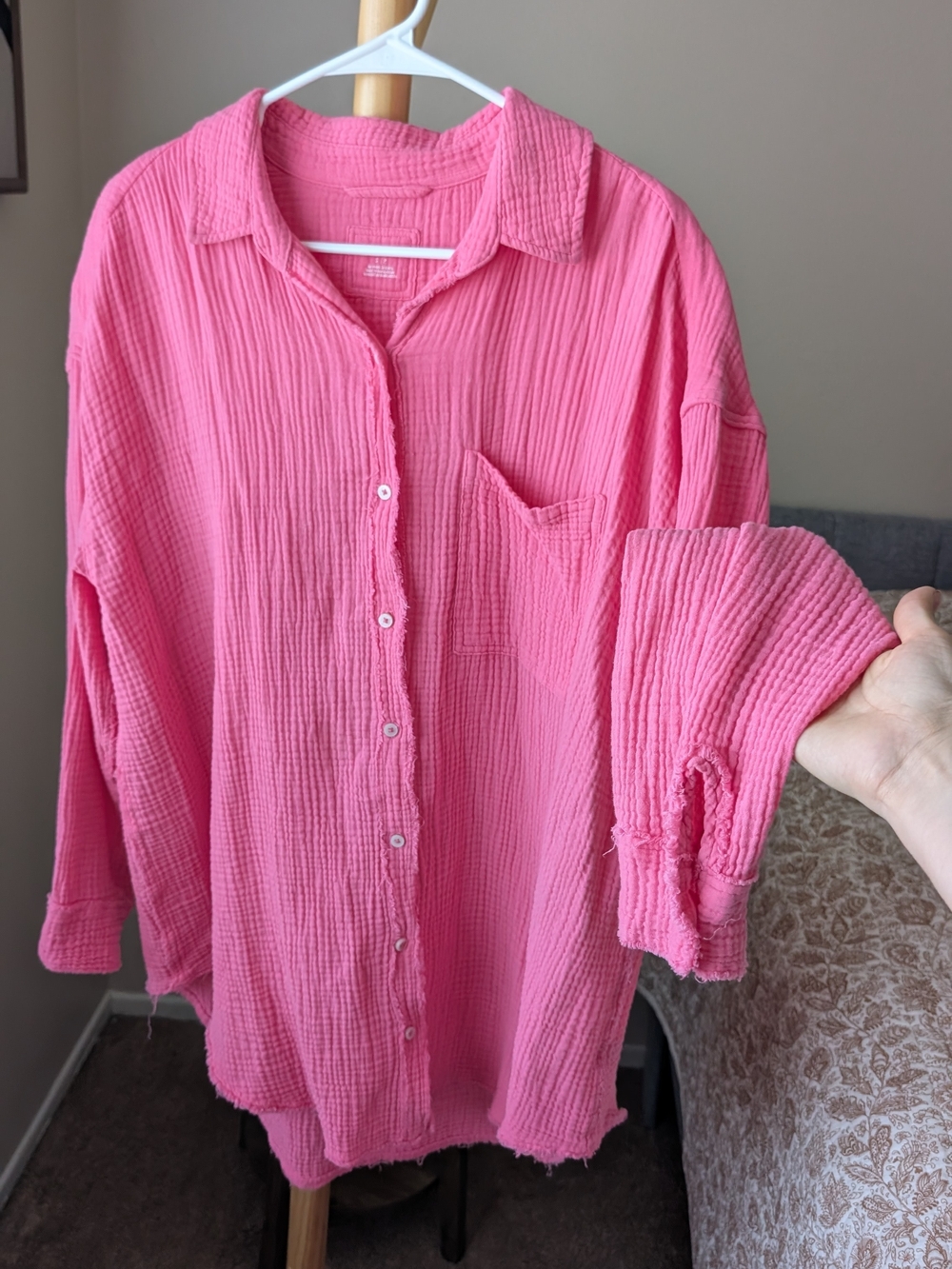 Barbie Pink Textured Oversized Button-Up Top
